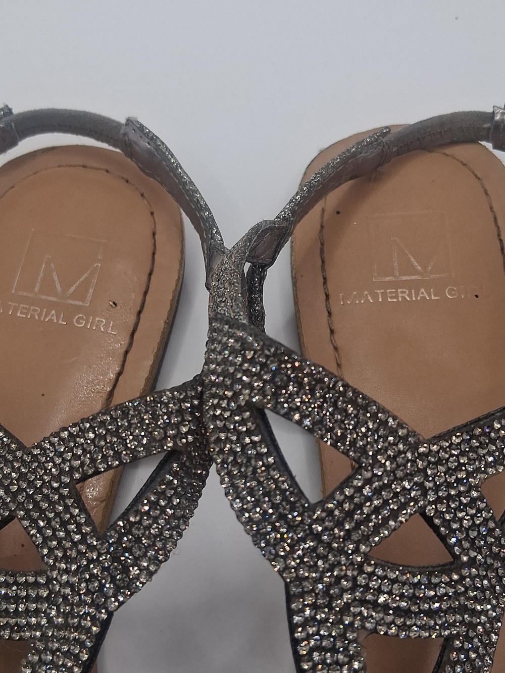 Material Girl Silver Rhinestone T-Strap Sandals - Picture 5 of 7
